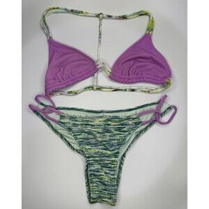 Y2K Victoria's Secret Knockout Cheeky Strappy Bikini Bottoms Green Purple Medium